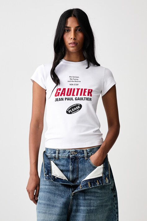Jean Paul GAULTIER Gaultier Logo T-shirt damski z bawełną biały 26/04-W-TO544-J075