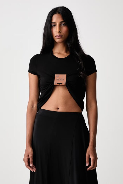 Jean Paul GAULTIER T-shirt z wiskozą damski czarny 26/04-W-TO522-J076-00