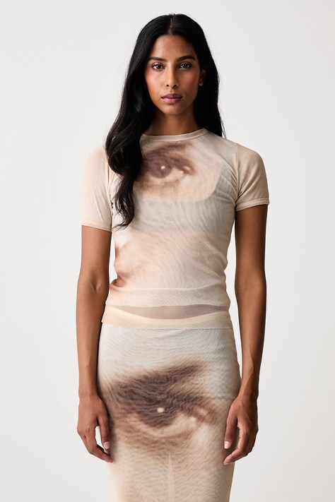 Jean Paul GAULTIER Face T-shirt damski beżowy 26/04-W-TO563-M032P