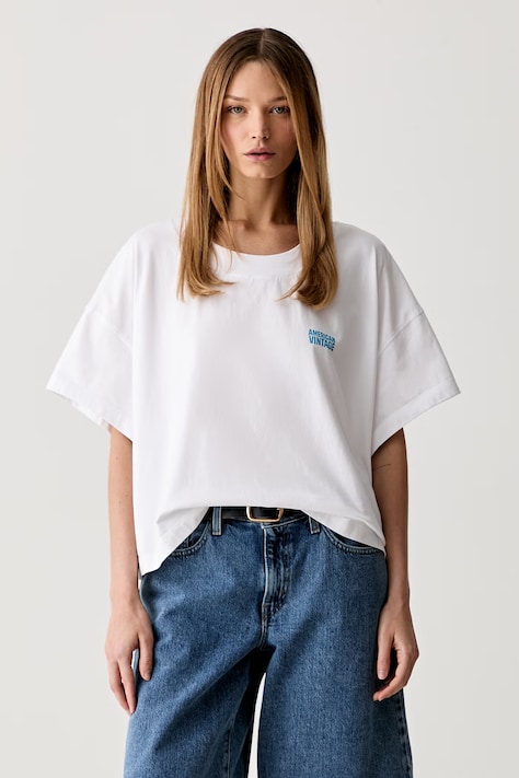 American Vintage T-shirt damski bawełniany biały GIX02B