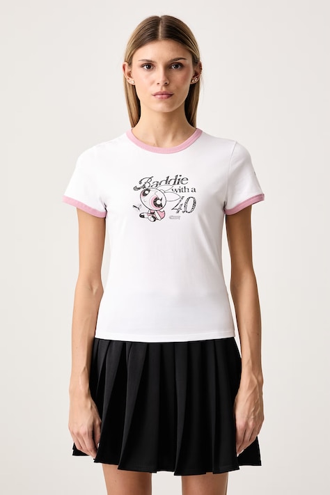 Puma T-shirt damski bawełniany z elastanem PUMA X POWER PUFF GIRLS biały 638886