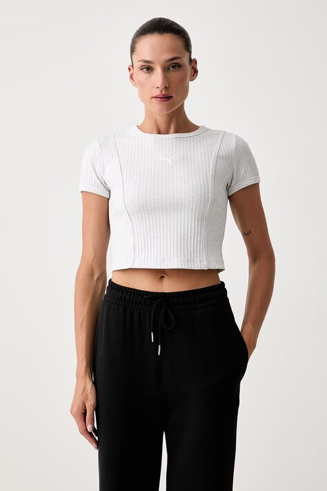 Puma crop top damski Essentials Ribbed szary 636665