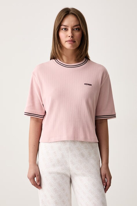 Guess T-shirt damski bawełniany MURIEL różowy V6BP17 K7351
