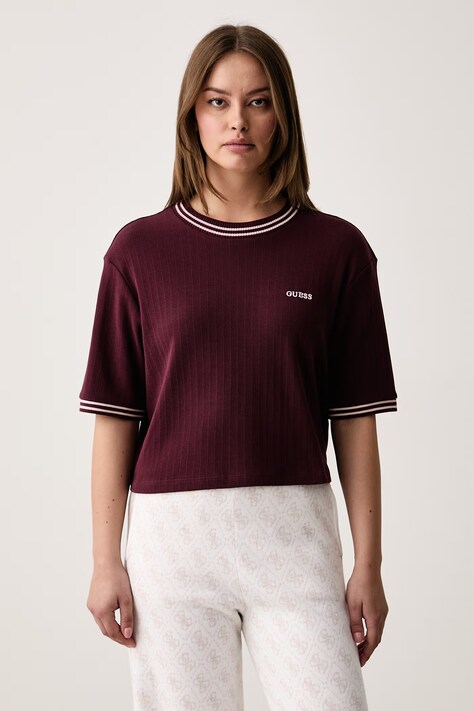 Guess T-shirt damski bawełniany MURIEL bordowy V6BP17 K7351