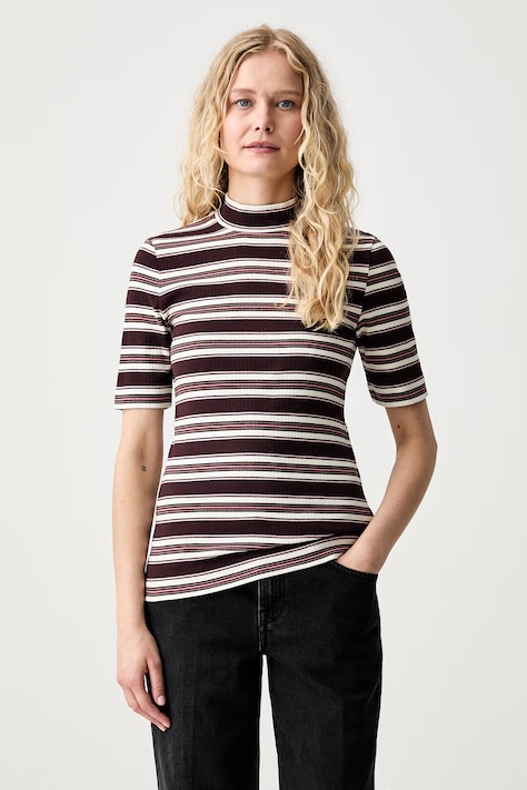 Marc O'Polo T-shirt swetrowy damski z bawełną bordowy 5000012417