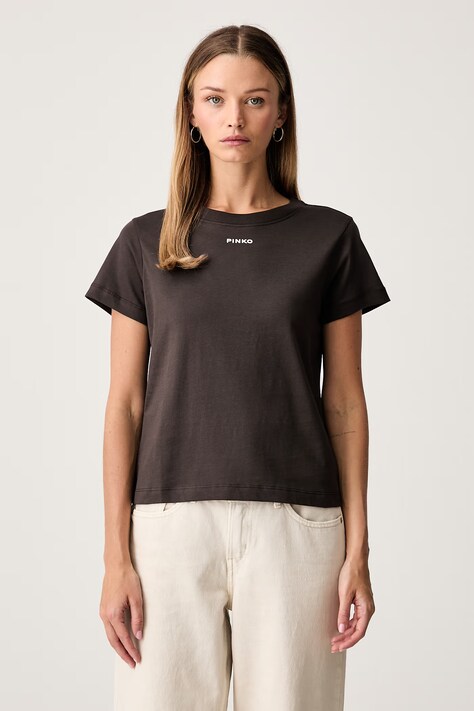 Pinko T-shirt damski bawełniany brązowy 100373 A3HK