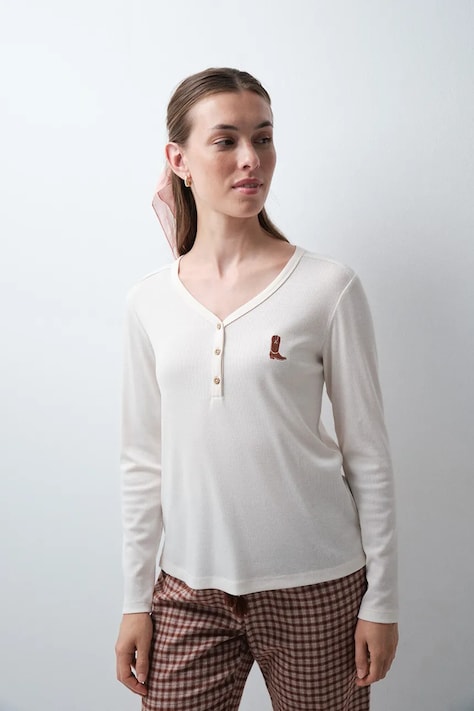 women'secret Tričko s dlouhým rukávem dámské béžové 3274540