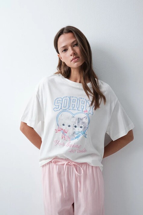 women'secret T-shirt damski bawełniany beżowy 3274526