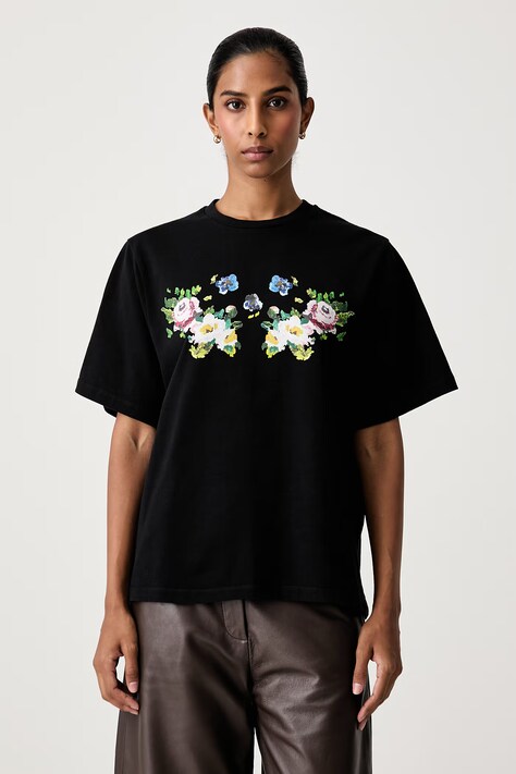 Stine Goya T-shirt damski bawełniany czarny SG-AW26-T009-2586