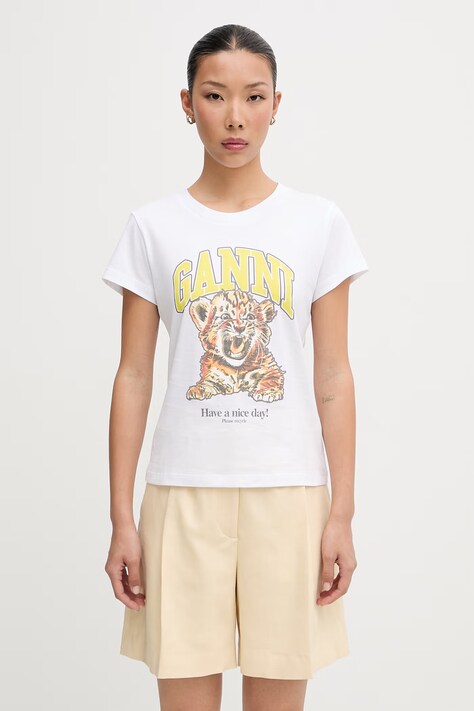 GANNI T-shirt bawełniany damski biały A1050258