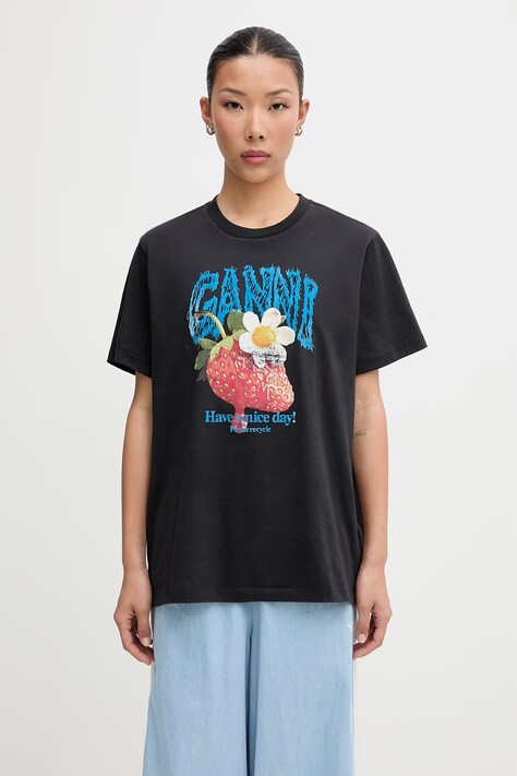 GANNI T-shirt bawełniany damski granatowy A1050257