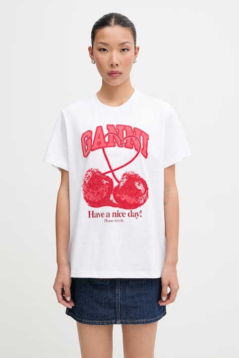 GANNI T-shirt bawełniany damski biały A1050247