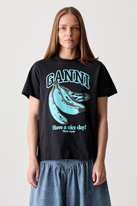 GANNI T-shirt bawełniany damski czarny A1050200