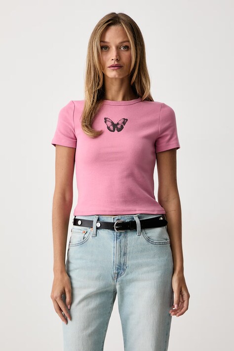 Levi's Tričko dámské s bavlnou GR HAYES CROPPED růžové 008A7