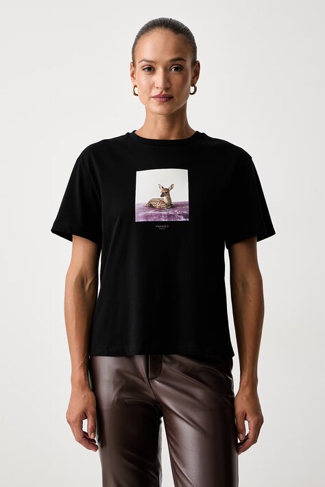 Twinset T-shirt γυναικείο βαμβακερό μαύρο 262TF2090