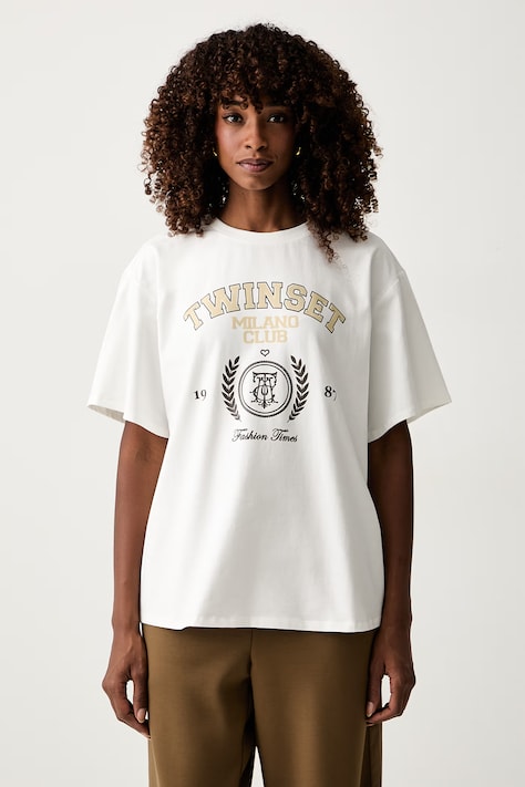 Twinset T-shirt damski bawełniany z elastanem biały 262LI2GFF