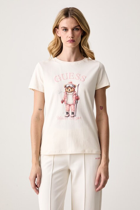 Guess T-shirt damski z bawełną FABRIZIA beżowy V6BI19 K6749