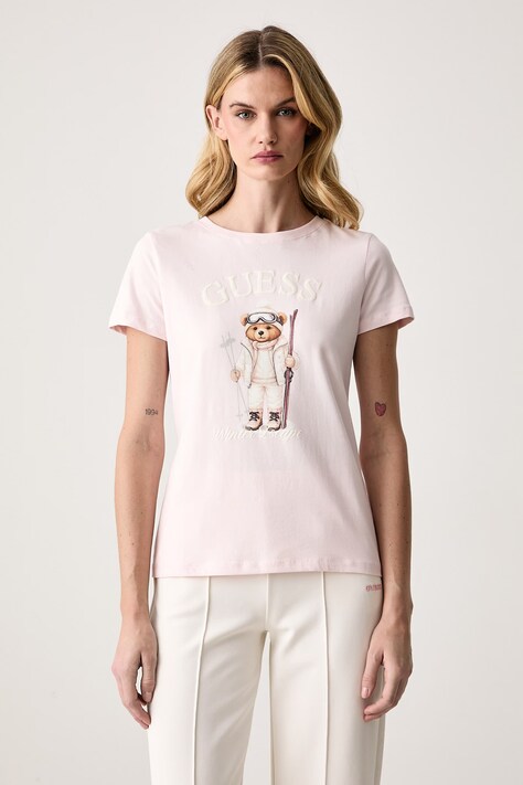 Guess T-shirt damski z bawełną FABRIZIA różowy V6BI19 K6749