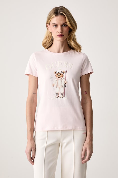 Guess T-shirt damski z bawełną FABRIZIA różowy V6BI19 K6749