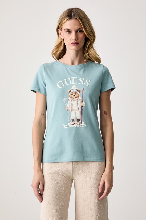 Guess T-shirt damski z bawełną FABRIZIA niebieski V6BI19 K6749
