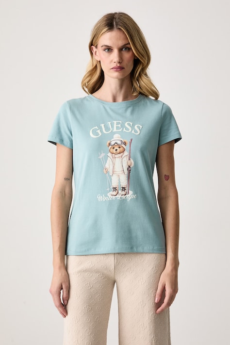 Guess T-shirt damski z bawełną FABRIZIA niebieski V6BI19 K6749