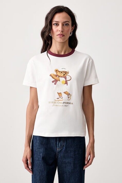 Guess T-shirt damski z bawełną biały V6BI14 K6742
