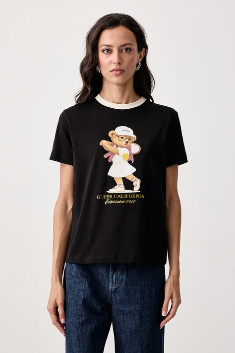 Guess T-shirt damski z bawełną czarny V6BI14 K6742