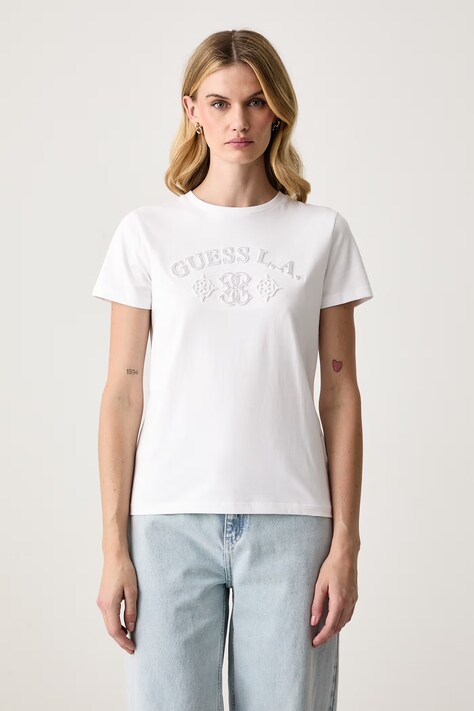 Guess Tricou pentru femei din bumbac ELSA alb V6BI12 K6647