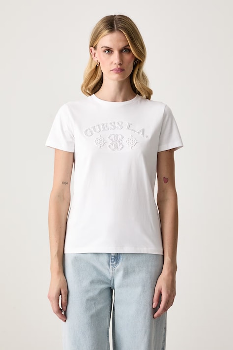 Guess Tričko dámske bavlnené ELSA biele V6BI12 K6647
