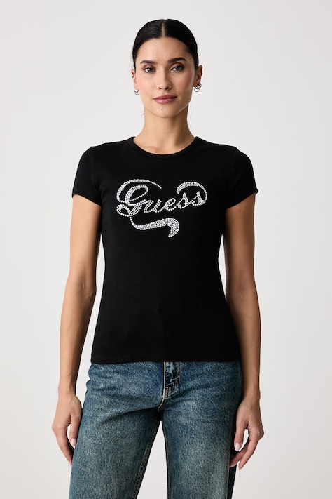 Guess T-shirt γυναικείο βαμβακερό με ελαστάν AMALIA μαύρο V6BI09 K6276