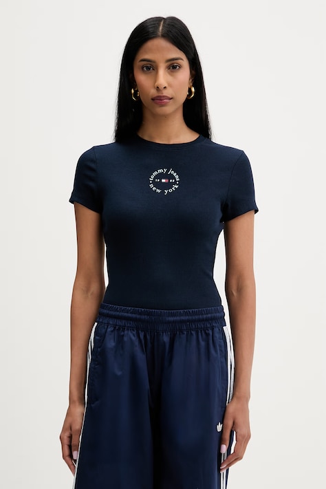 Tommy Jeans t-shirt da donna in cotone con elastan blu navy DW0DW22807