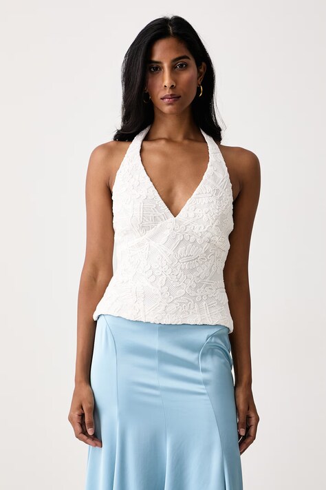 Bardot Bluzka halter damska z bawełną PAOLA beżowa 59809TB1