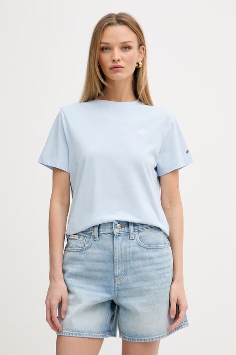 Tommy Hilfiger T-shirt damski z bawełną niebieski WW0WW49941