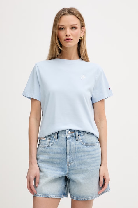 Tommy Hilfiger T-shirt damski z bawełną niebieski WW0WW49941