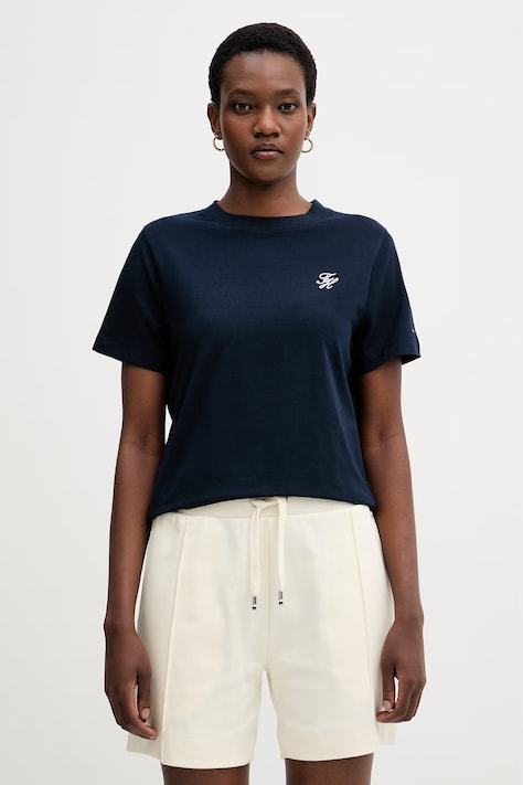 Tommy Hilfiger t-shirt női pamuttal sötétkék WW0WW49941