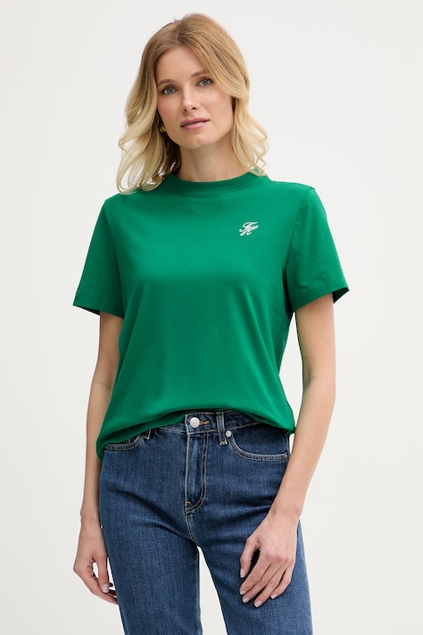 Tommy Hilfiger tricou pentru femei cu bumbac verde WW0WW49941