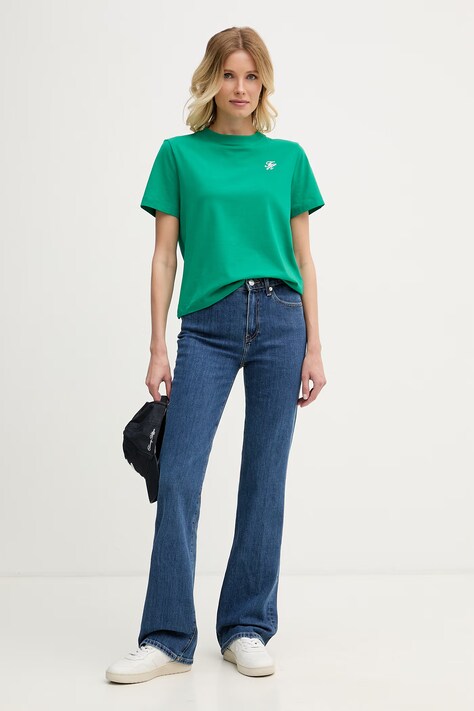 Tommy Hilfiger T-shirt damski z bawełną zielony WW0WW49941