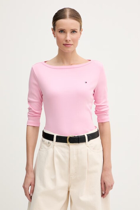 Tommy Hilfiger μακρυμάνικο γυναικείο βαμβακερό ροζ WW0WW49928