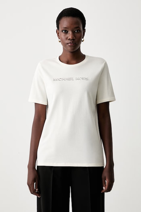 MICHAEL Michael Kors T-shirt damski bawełniany beżowy MT6528597J