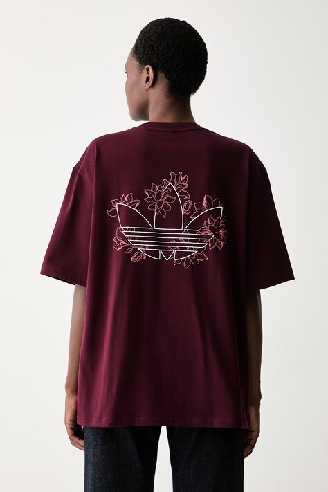 adidas Originals T-shirt oversize damski bawełniany Floral bordowy KX1880