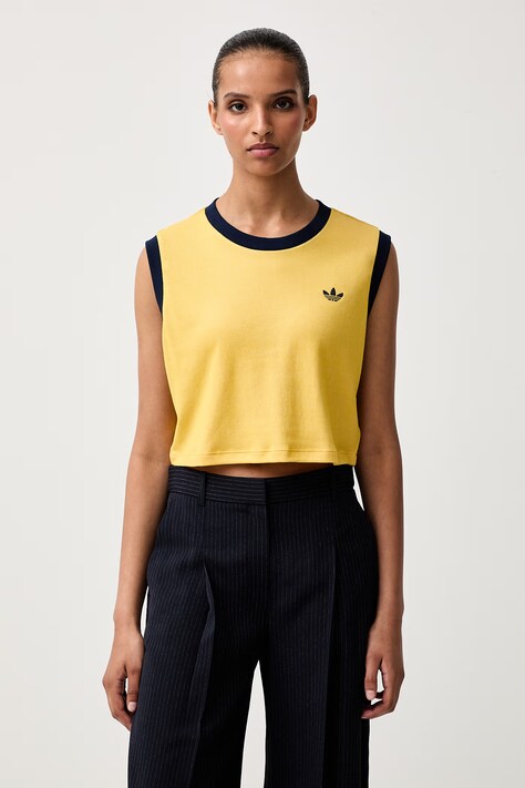 adidas Originals crop top damski z bawełną Heather żółty KS9955