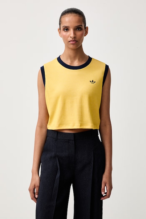 adidas Originals crop top női pamuttal Heather sárga KS9955