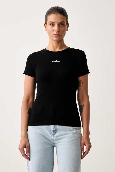 Guess Jeans T-shirt damski bawełniany z elastanem czarny W6YP13 K3819