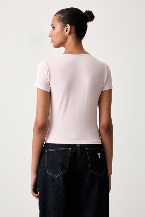 Guess Jeans T-shirt basic damski z modalu różowy W6YP10 K3812