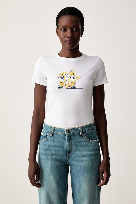 Guess Jeans tričko dámske bavlnené s elastanom X MINIONS biele W6YI62 K6415