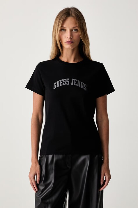 Guess Jeans kratka majica ženska z bombažem črna W6YI50 K4678