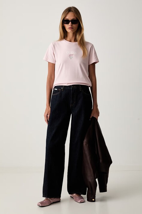 Guess Jeans T-shirt dziecięcy bawełniany z elastanem różowy W6YI49 K4677