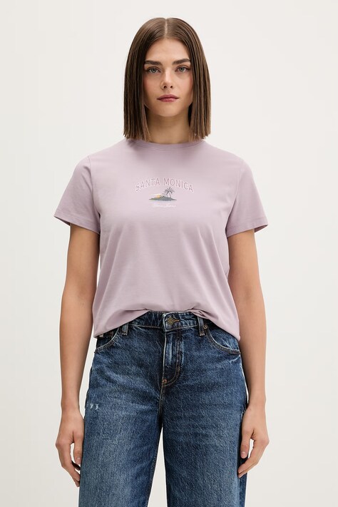Guess Jeans majica za žene s pamukom ljubičasta W6YI09 K3686
