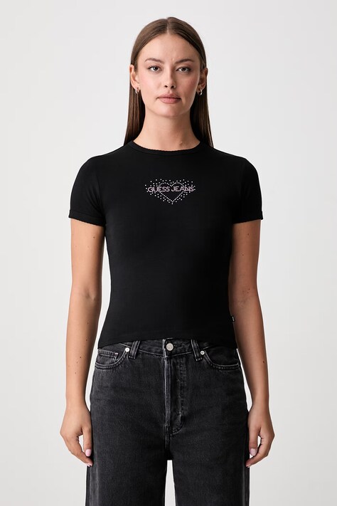 Guess Jeans t-shirt da donna con cotone nero W6YI05 K3640
