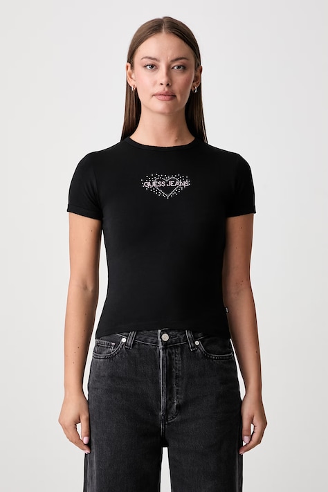 Guess Jeans majica za žene s pamukom crna W6YI05 K3640